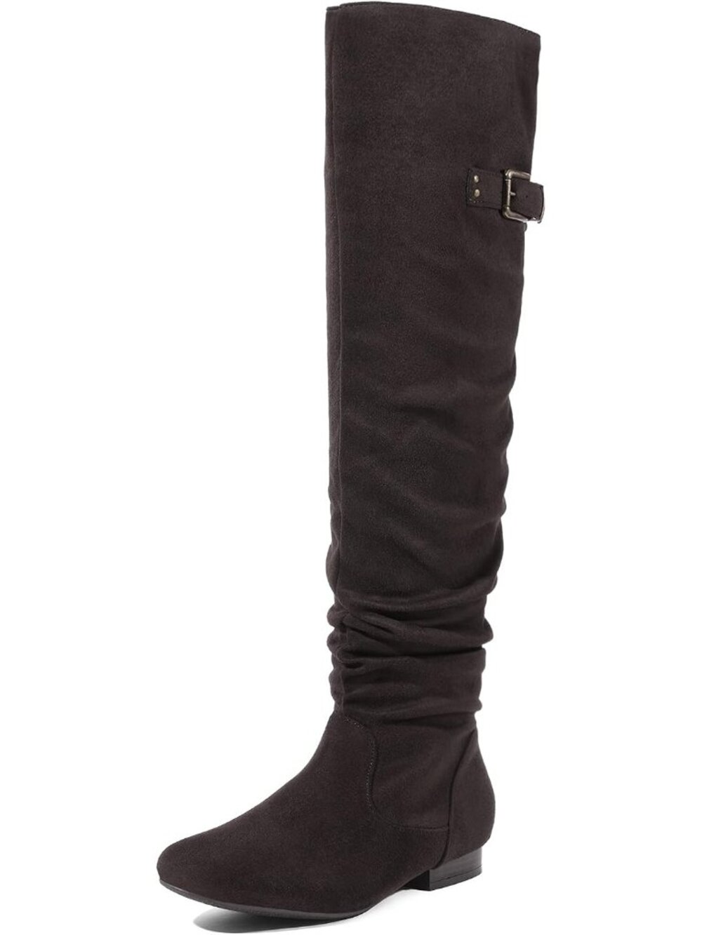 Women's Brown Flat Heel Pointed Toe Slouch Over The Knee Thigh High Boots